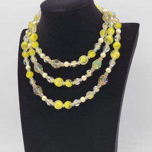 Vintage Vendome Art Glass Bead Necklace, Collectible Vintage Jewelry, Yellow